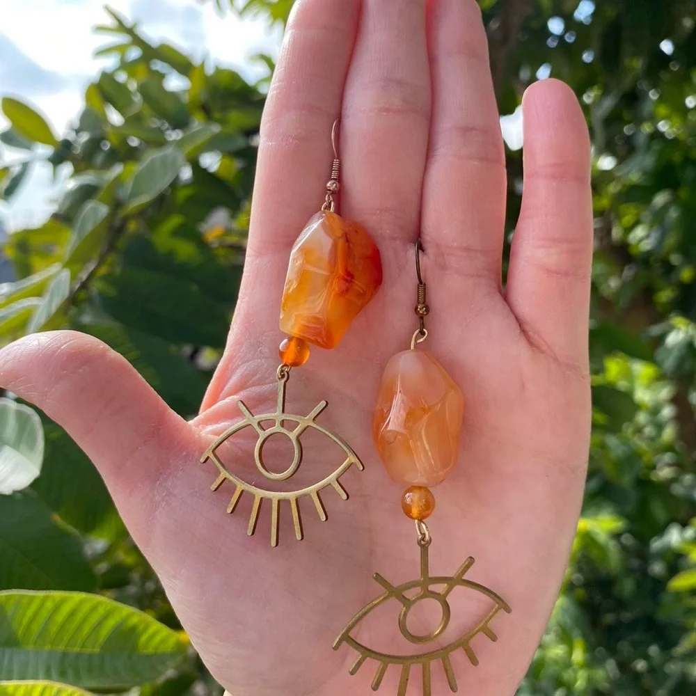 Gold and Orange Eye is Drop Earrings